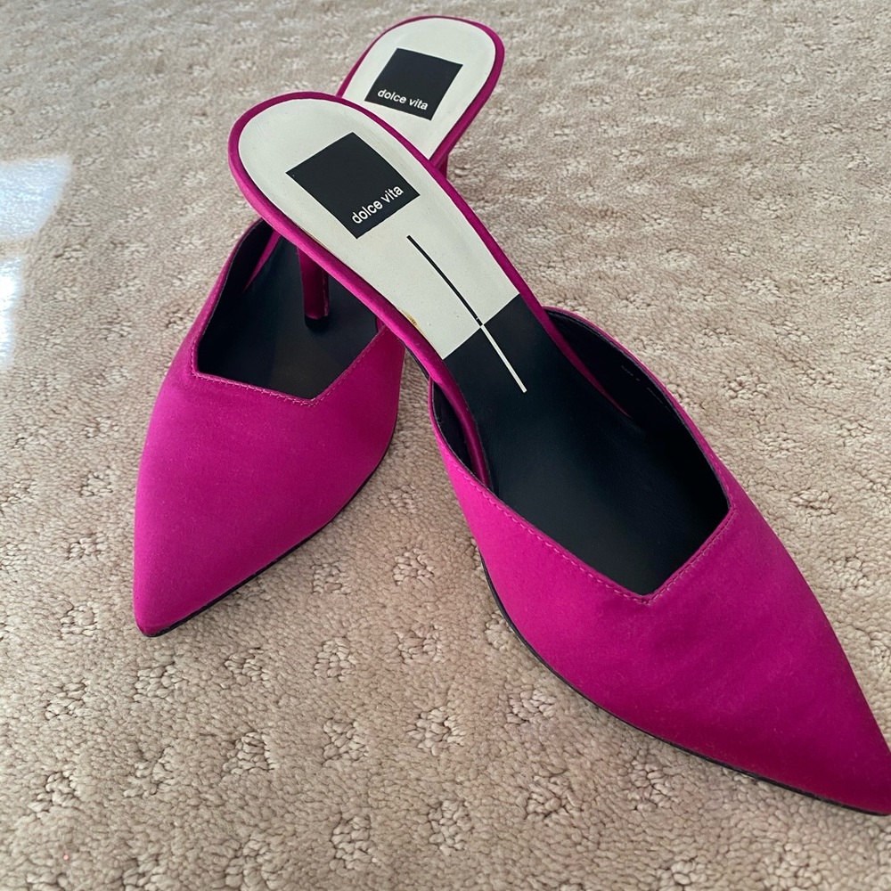Pink satin mules